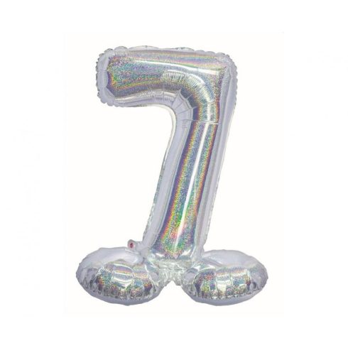 Ezüst Holographic Silver 7-es szám fólia lufi talppal 72 cm