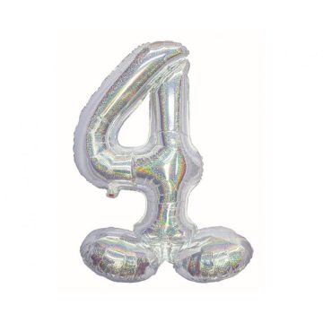   Ezüst Holographic Silver 4-es szám fólia lufi talppal 72 cm