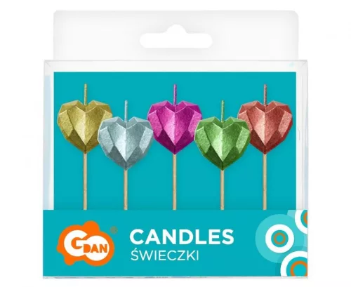 Herzförmige, metallische Herz-Kuchenkerze, 5er-Set