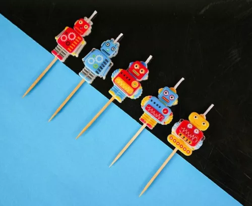 Kuchenkerze „Robot Future“, 5er-Set