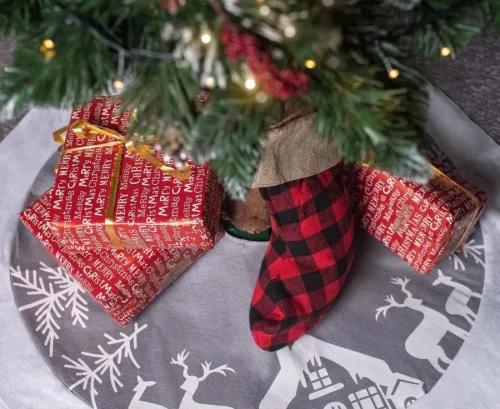 Ezüst Reindeer Karácsonyfa szoknya, alátét