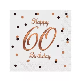 Happy Birthday 60 B&C White szalvéta 20 db-os 33x33 cm