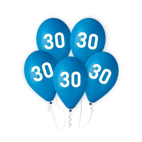 Kék Happy Birthday 30 Blue léggömb, lufi 5 db-os 12 inch (30cm)
