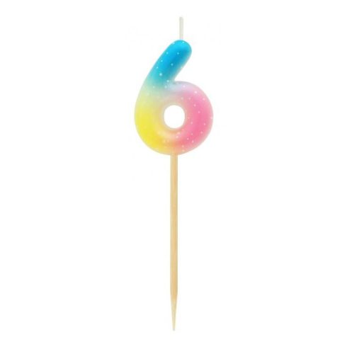 Színes 6-os Pastel Ombre számgyertya, tortagyertya