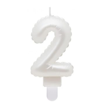 Fehér 2-es Pearly számgyertya, tortagyertya