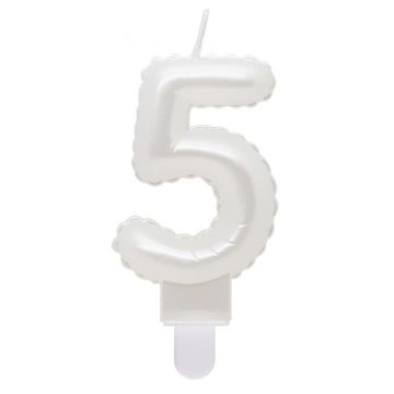 Fehér 5-ös Pearly számgyertya, tortagyertya