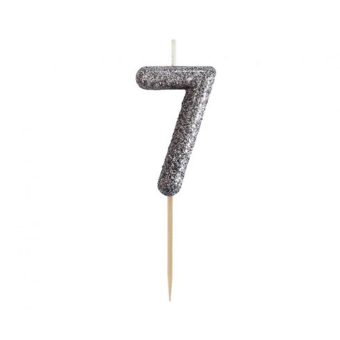 Fekete Glitter Black számgyertya, tortagyertya 7-es