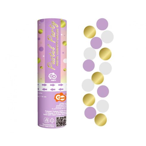 Színes Gold-Lilac-White konfetti kilövő 15 cm