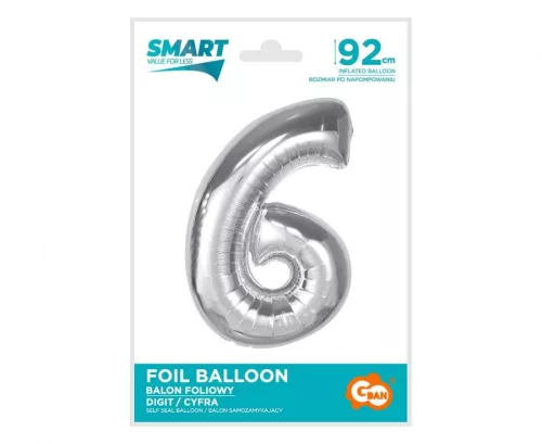 Ezüst 6-os Silver szám fólia lufi 92 cm