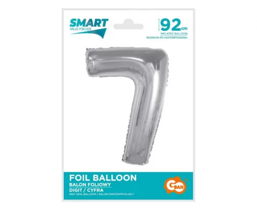 Ezüst 7-es Silver szám fólia lufi 92 cm