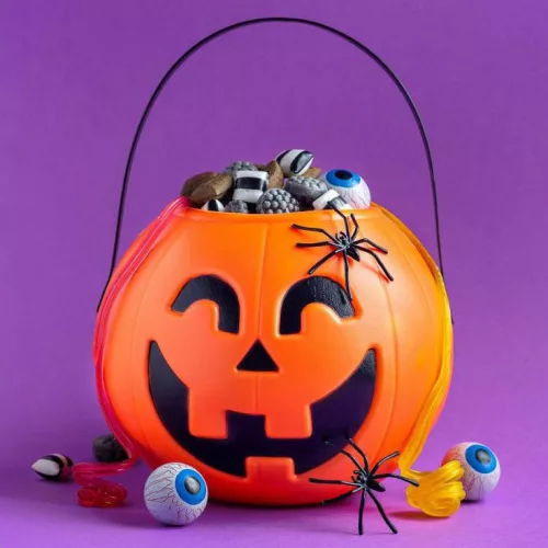 Halloween Tök Smile cukorka gyűjtő vödör 16x14 cm