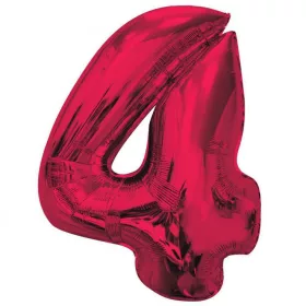 Fóliový balón číslo 4 červený 92 cm