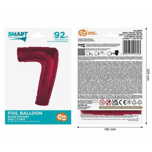 Fóliový balón číslo 7 červený 92 cm