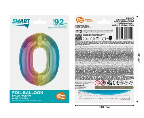 Fóliový balón s dúhovým číslom 0, 92 cm
