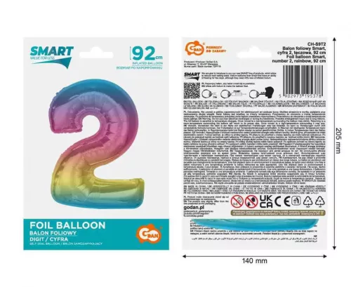 Fóliový balón číslo 2 s dúhou, 92 cm