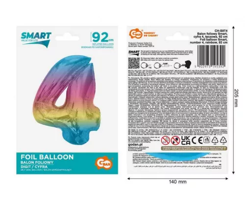 Fóliový balón s dúhovým číslom 4, 92 cm