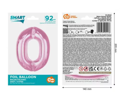 Fóliový balón číslo 0 svetloružový 92 cm
