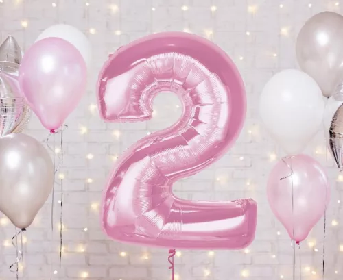 Rózsaszín 2-es Light Pink szám fólia lufi 92 cm