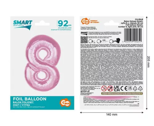 Fóliový balón číslo 8 svetloružový 92 cm