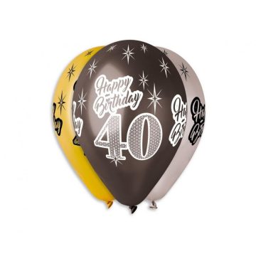   Happy Birthday 40 Metallic léggömb, lufi 6 db-os 12 inch (30 cm)