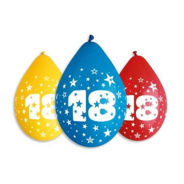   Happy Birthday 18 Star függő léggömb, lufi 5 db-os 12 inch (30 cm)
