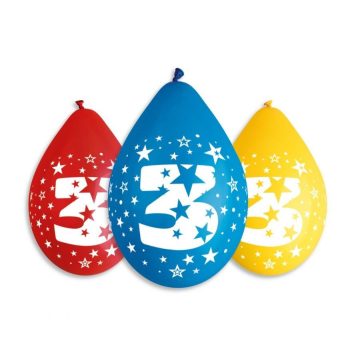   Happy Birthday 3 Star függő léggömb, lufi 5 db-os 12 inch (30 cm)