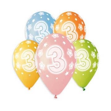   Happy Birthday 3 Star léggömb, lufi 5 db-os 13 inch (33 cm)