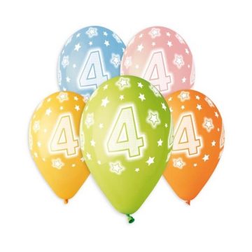   Happy Birthday 4 Star léggömb, lufi 5 db-os 13 inch (33 cm)