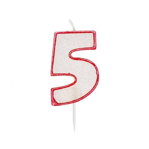 Red Outline Glitter, Piros 5-ös számgyertya, tortagyertya