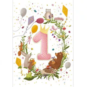 Rosa Grußkarte zum ersten Geburtstag + Umschlag