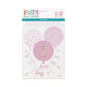 8 rosa Papiertüten zum ersten Geburtstag