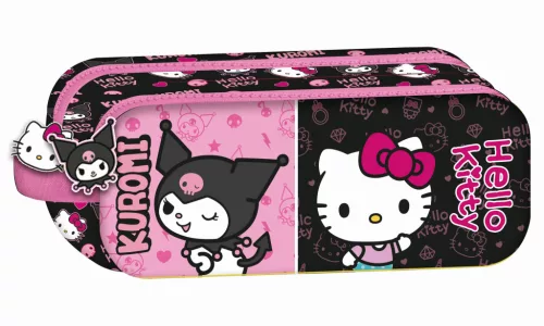 Hello Kitty & Kuromi 2 rekeszes tolltartó 23 cm