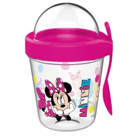   Disney Minnie Chill Snackbecherhalter mit Deckel und Löffel, 350 ml