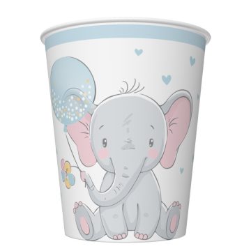 Baby elefánt Blue Balloon papír pohár 8 db-os 250 ml