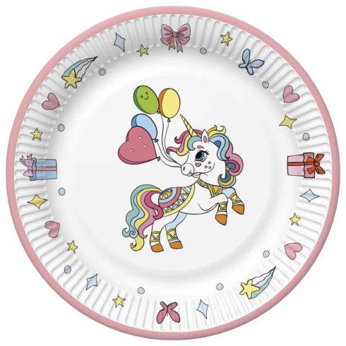 Unikornis Colourful papírtányér 8 db-os 22,7 cm