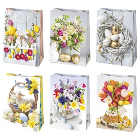 Húsvét Flowers papír ajándéktasak, ajándékzacskó 23x32x11 cm