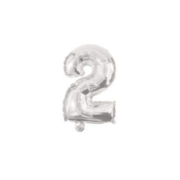 Silver, Ezüst 2-es szám fólia lufi 10 cm