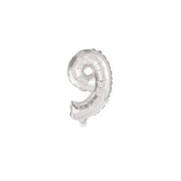 Silver, Ezüst 9-es szám fólia lufi 10 cm