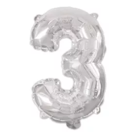 Ezüst Silver 3-as szám fólia lufi 95 cm