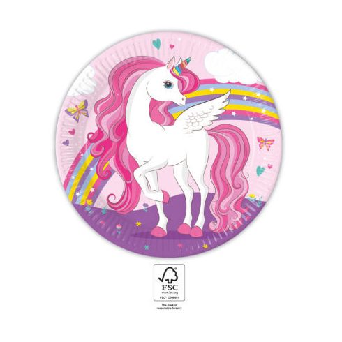Unikornis Rainbow Colors papírtányér 8 db-os 23 cm FSC