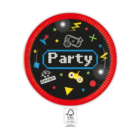 Gaming Party papírtányér 8 db-os 23 cm FSC