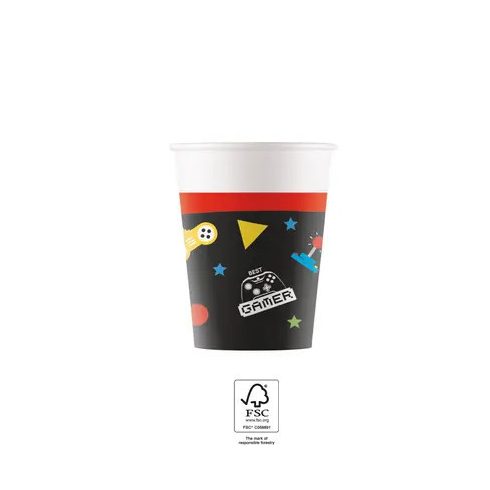 Gaming Party papír pohár 8 db-os 200 ml FSC