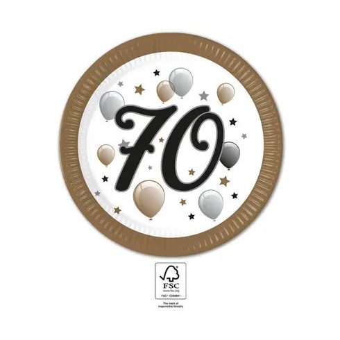 Happy Birthday 70 Milestone papírtányér 8 db-os 23 cm FSC