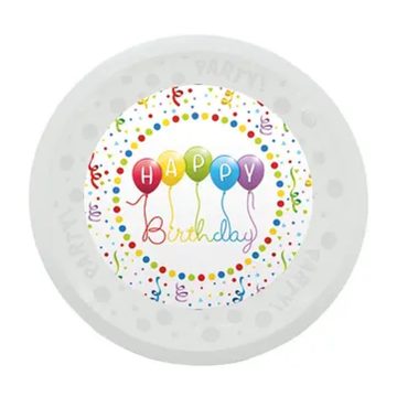   Happy Birthday Streamers micro prémium műanyag lapostányér 21 cm