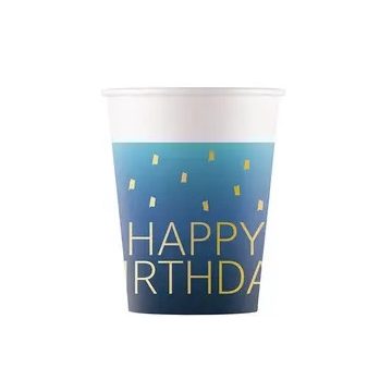 Happy Birthday Golden Blue papír pohár 8 db-os 200 ml FSC