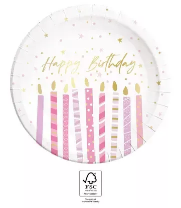 Happy Birthday Kerzen aus Pappteller, 8 Stück, 23 cm, FSC-zertifiziert