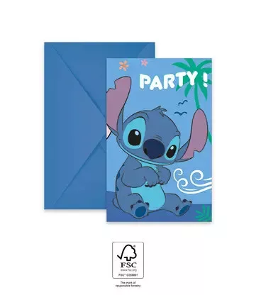 Disney Lilo i Stitch, pozivnica za zabavu Zvjezdani pas i anđeo, 6 dijelova, FSC