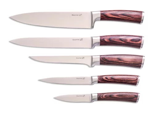 G21 Gourmet Dynamic 5 db-os kés szett + fekete-rozsdamentes acél tartóval
