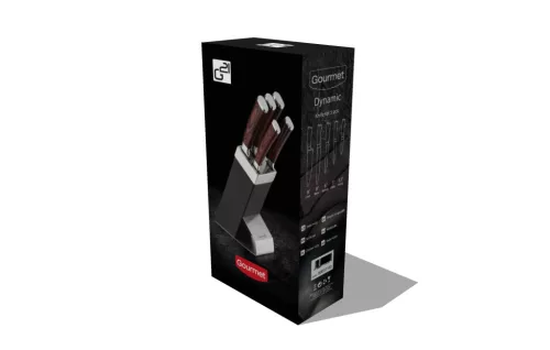 G21 Gourmet Dynamic 5 db-os kés szett + fekete-rozsdamentes acél tartóval