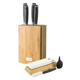   Set de cuțite G21 Gourmet Damasc din bloc de bambus 4 buc + piatră de ascuțit